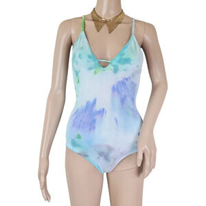 Free People Intimately Seamless Ribbed Cami Bodysuit Custom Tie Dye Purple Blue